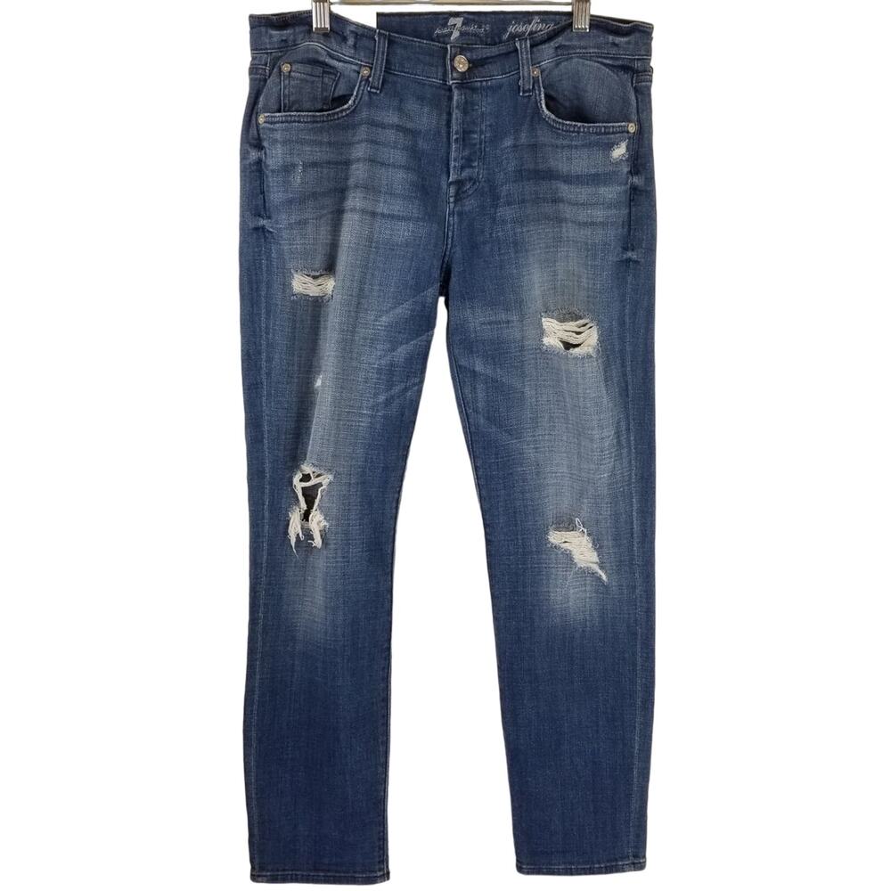 7 For All Mankind Josephine Skinny Boyfriend  Distressed Jeans 29 NWT